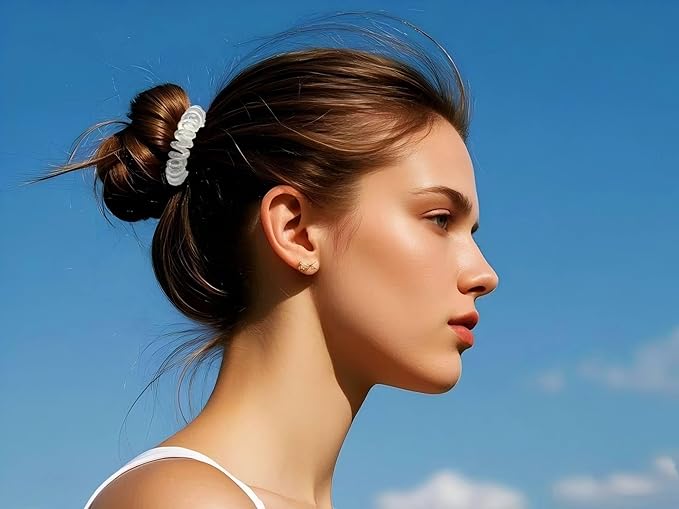 Spiral Hair Ties, 24 Pcs Hair Scrunchies for Women's Hair, Elegant Clear, Brown, Black Hair Ties No Damage Comfortable Non-Slip Elastic Hair Coils for Girls, Kids, and All Occasions