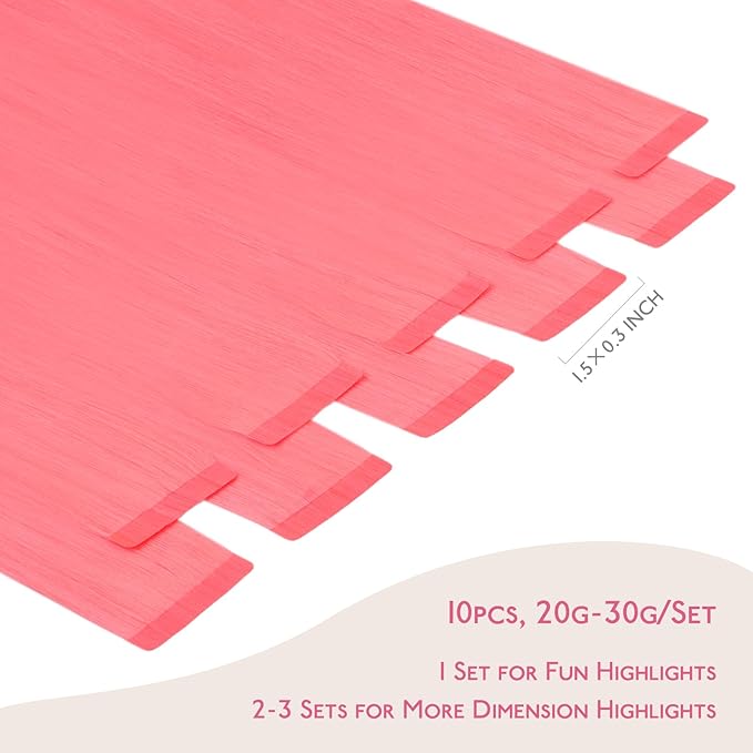 WENNALIFE Tape in Hair Extensions Human Hair Light Pink Tape in Extensions, 10pcs 30g 26 inch Remy Invisible Tape Ins Straight Colored Soft Real Human Hair Tape in Extensions Refill Set Extensions