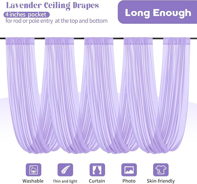 Purple Ceiling Drapes for Wedding 5ftx10ft Arch Draping Fabric Sheer Curtains - Image 3