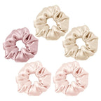 LILYSILK Silk Hair Scrunchies Ties for Frizz & Breakage Prevention 100% Mulberry Elastic Ponytail Holder 5PC (2 gravel gold+2 pale pink+1 rosy pink)