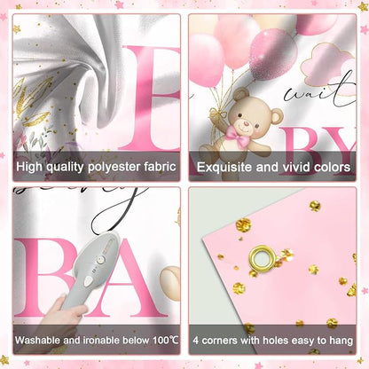 Mocsicka We Can Bearly Wait Backdrop Pink Bear Baby Shower Banner Girls Baby - Image 3