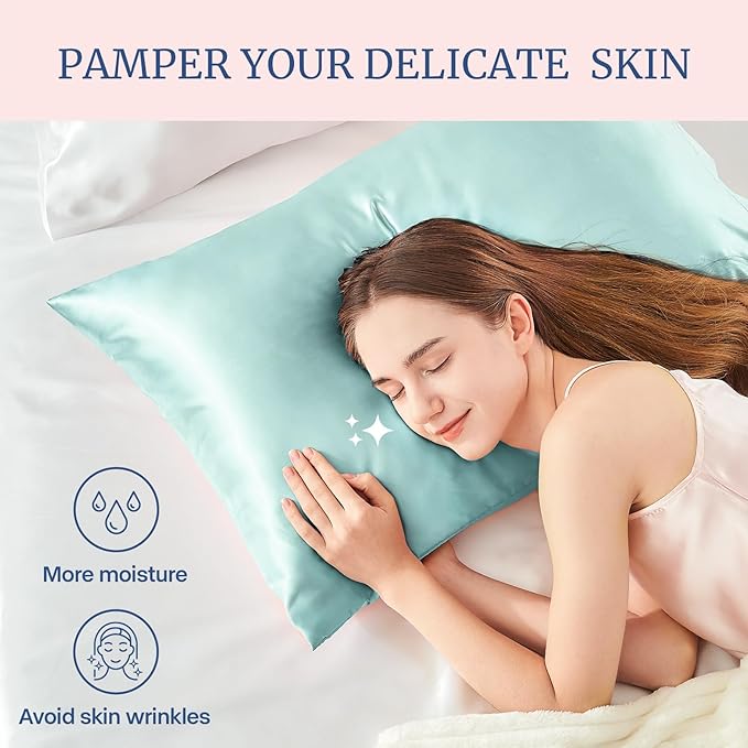 BEDELITE Satin Pillowcase for Hair and Skin, Super Soft Similar to Silk Pillow Cases 4 Pack with Envelope Closure, Cooling Pillowcases for Women Men (20"x36" King Size, Blue Grey)