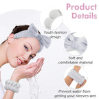Zkptops 6Pcs Spa Headband for Washing Face Wristbands Set Women Bubble Skincare Makeup Sponge Terry Cloth Padded Puffy Headband Bow Tie Hairband Cute Non Slip Thick Hair Accessory Gifts (Grey)