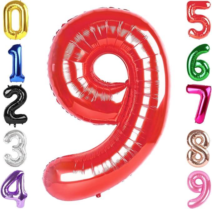 40 Inch Red Number 9 Balloon Birthday Party Decorations by Hadoife