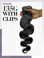 LUVME Clip in Hair Extensions Thick Body Wavy Hair Extensions, Natural Black 135g 7pcs 22 Inch, Real Hair Clip in Human Hair for Women