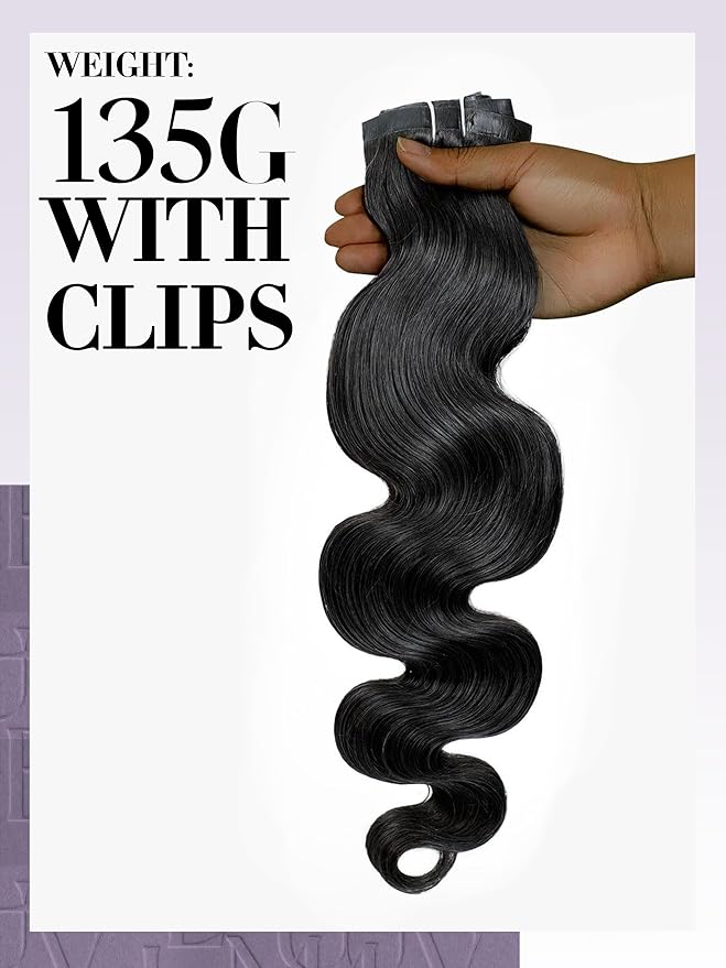 LUVME Clip in Hair Extensions Real Human Hair, Remy Human Hair Extensions Clip ins for Women, Natural Human Hair, 16inch 135g 9Pcs, Natural Black