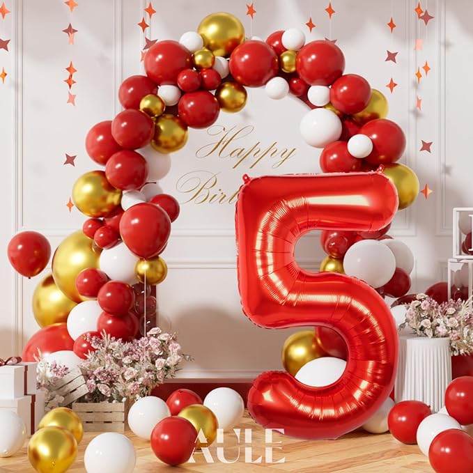 AULE 40 Inch Red 5 Balloon Number Foil 0-9 Birthday Big Numbers | Birthday - Image 2