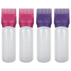 ELANE 4 Pack Root Comb Applicator Bottle, Hair Oiling Applicator for Hair Dye, Shampoos, Salons. (Purple+Red)