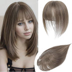 YAMI Hair Toppers for Women Real Human Hair Toppers for Women with Thinning Hair Topper with Bangs and All Hand-woven Swiss Base (Dark Ashy Brown)