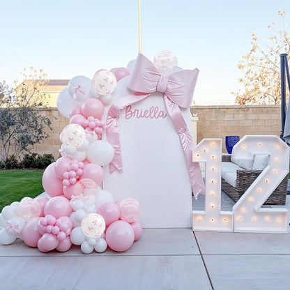 Pink Bow Balloons 12 Inch Pastel Light Baby Pink White Coquette Balloon Bow - Image 4