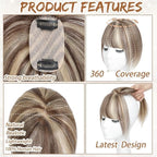Amchoice Hair Toppers for Women Real Human Hair, Bangs Hair Clip 360° 3D Cover Bangs, Human Hair Toppers for Women Daily(P4/27, 3D French Bangs (5 * 9))