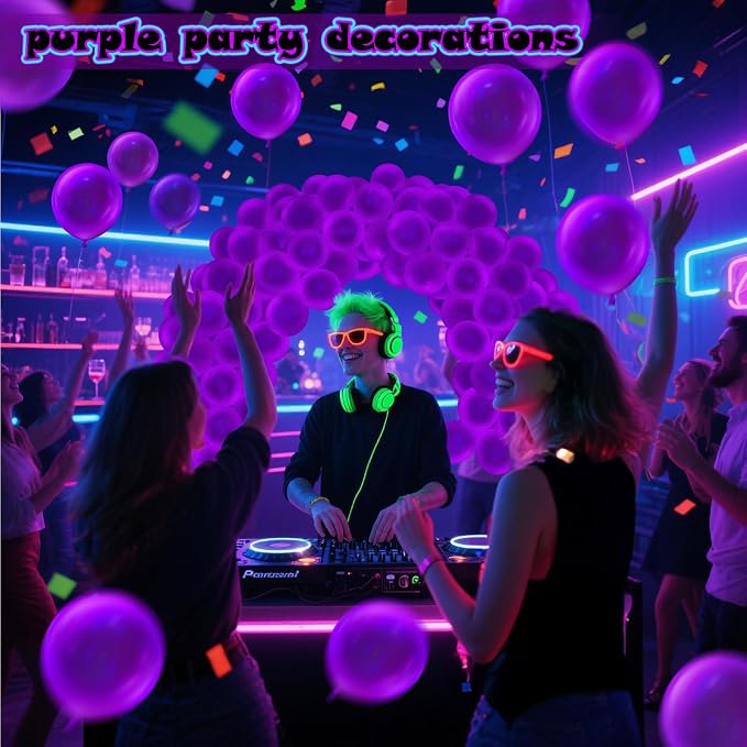 100 Pcs UV Neon Purple Balloons 12 inch Neon Party Supplies, Glow in the Dark - Image 6