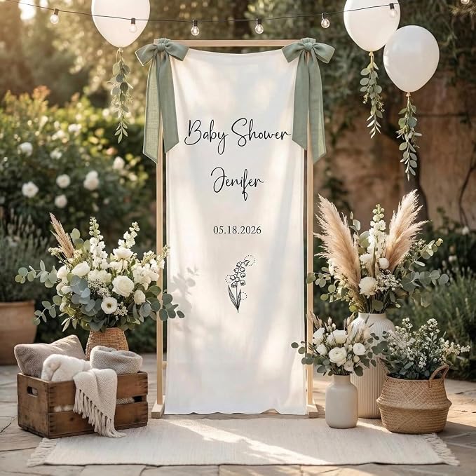 Baby in Bloom Shower Banner, Personalized Floral Fabric Backdrop, Custom Name by Custom