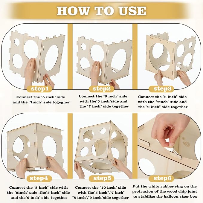 Wood Balloon Sizer Cube, 2-10'' Foldable Balloon Measure Box Tool, 9holes - Image 4