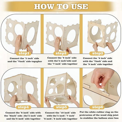 Wood Balloon Sizer Cube, 2-10'' Foldable Balloon Measure Box Tool, 9holes - Image 4