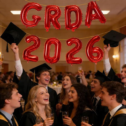 Red GRAD 2026 Banner Balloons, 16 Inch Mylar Foil letter Graduation Balloons - Image 4