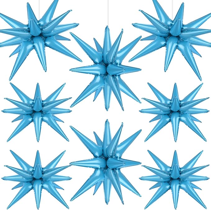8 Pcs Light Blue Star Balloons, 27/22 inch One-Piece Explosion Foil Balloons by Wrbin