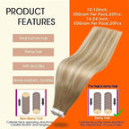 Full Shine Tape in Hair Extensions Balayage Color 6/27/60 Brown And Blonde Tape in Extensions Human Hair Invisible Tape ins Human Hair Extensions Seamless Skin Weft 20Inch 50Gram 20Pcs Remy Brazilian