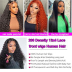 Aomllute 30 Inch Deep Wave Lace Front Wigs Human Hair 200 Density 13x4 HD Lace Frontal Wigs Human Hair Pre Plucked Deep Curly Glueless Wigs Human Hair for Women Natural Black