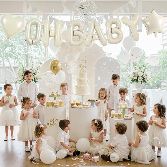 TONIFUL 16 Inch Cream White OH BABY Letter Balloon, OH BABY Ivory White - Image 5