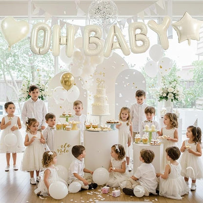 TONIFUL 16 Inch Cream White OH BABY Letter Balloon, OH BABY Ivory White - Image 5