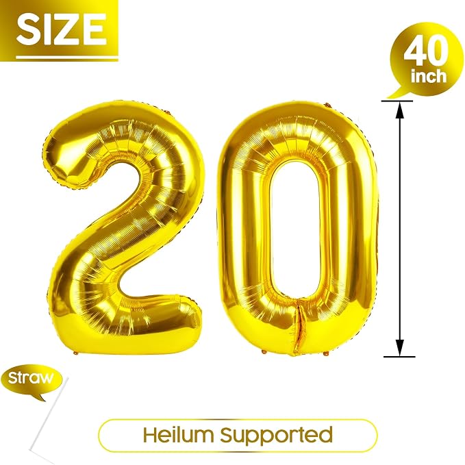 20 Balloon - Gold Birthday Number Balloons, 40 Inch Decorations Men Women | - Image 5