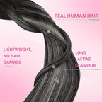 YoungSee Invisible Tape in Hair Extensions Real Human Hair Ombre Black Tape-in Remy Hair Extensions Blend Of Black and Silver Tape on Ombre Hair Extension for Long Straight Hair 24 Inch 50g 20pcs