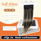 Full Shine Human Hair Clip in Extensions Black Balayage Seamless Clip ins Hair Extension With PU Weft Black Ombre Caramel Blonde Invisible Hair Extension Longevity 20 Inch 120 Grams 8 Pcs