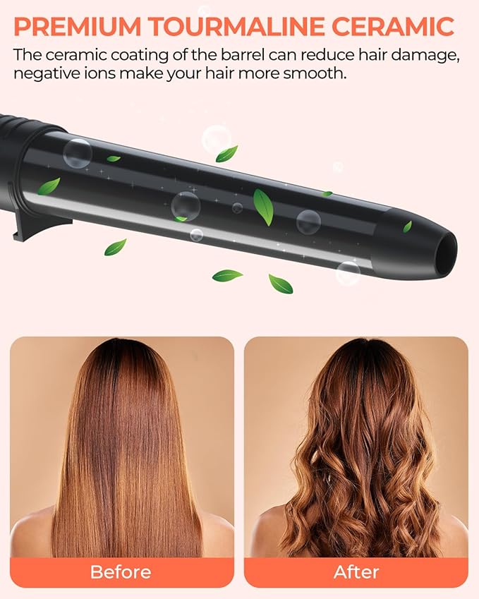 5 in 1 Curling Wand Set: Ohuhu Curling Iron Wand 5Pcs 0.35 to 1.25 Inch Interchangeable Ceramic Barrel Heat Protective Glove 2 Clips Dual Voltage Hair Curler for Girl Women Mother Christmas Gift Black