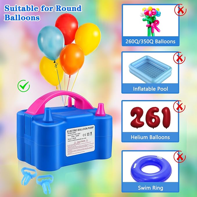 Balloon Pump Electric, 110V 600W Balloon Blower Inflator Dual Nozzle Air Pump - Image 5