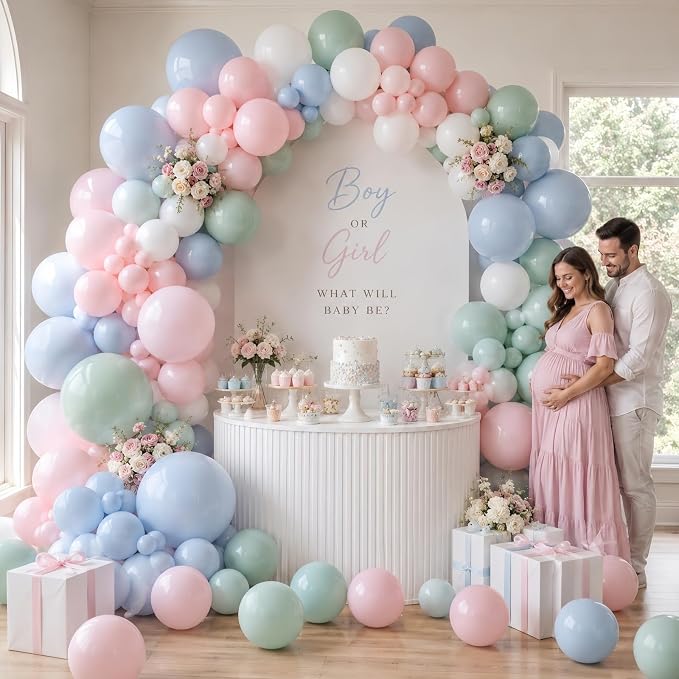 Pastel Blue Green Pink White Balloons, Muted Rainbow Dusty Pink Blue Sage Green - Image 6