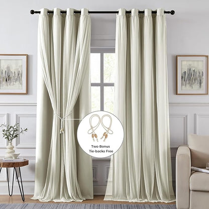 100% Blackout Curtains for Bedroom, Double Layer Ivory Curtains, Room Darkening - Image 2