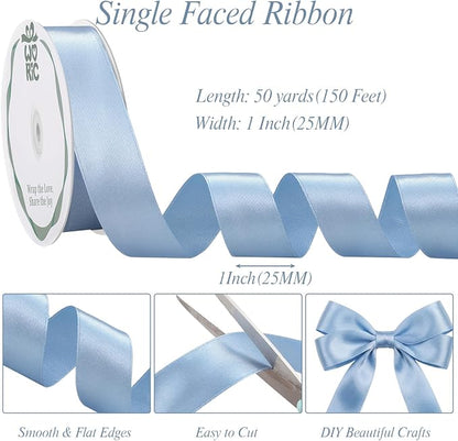 woric Dusty Blue Satin Ribbon 1 Inch 50 Yards Light Baby Blue Ribbon | Gift - Image 2