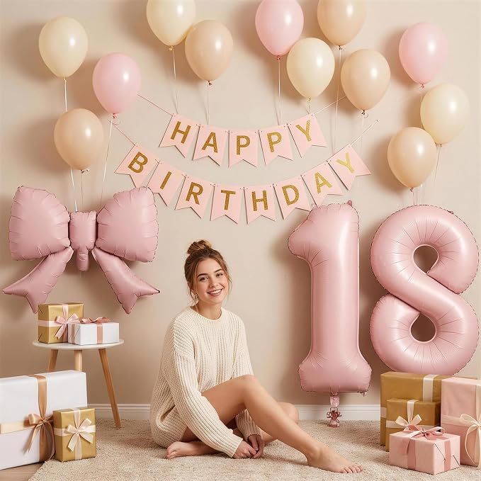 Dusty Pink 8 Balloons with Bow Balloons, 40 Inch Giant Self Inflating Pastel - Image 3