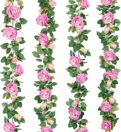 Teldrassil 4Pcs Artificial Rose Vine Fake Flower Garland Fake Silk Rose Hanging by Teldrassil