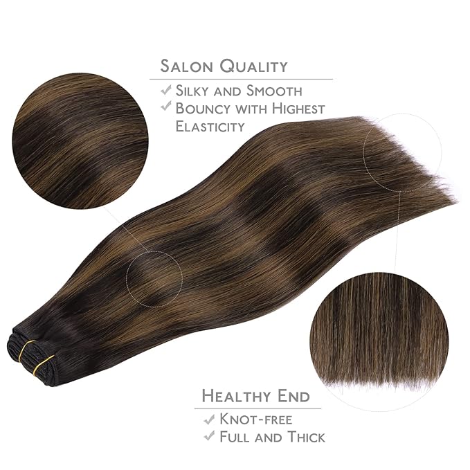 WENNALIFE Clip in Hair Extensions Real Human Hair, 12 Inch 80g 7pcs Remy Hair, Balayage Natural Black to Chestnut Brown Straight Natural Extensiones De Cabello Humano Con Clip Ins