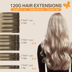 DOORES Hair Extensions Clip in Human Hair, Ash Brown to Dirty Blonde Balayage Platinum Blonde 18 Inch 120g 7pcs, Clip in Hair Extensions Remy Weft Natural Straight Weft for Women