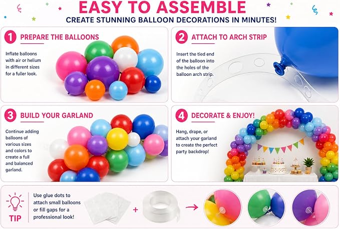 100 Pack Balloon Arch Kit – 12 Inch Assorted Rainbow Latex Balloons - Image 4