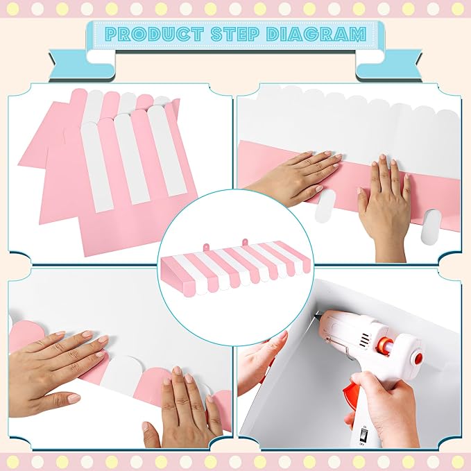 Boao 4 Pack Pink Circus Awning Decoration 3D Pink and White Stripe Cardboard - Image 3