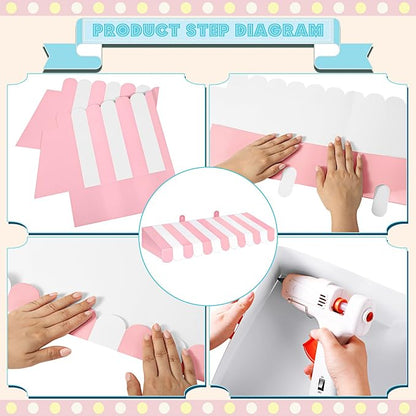 Boao 4 Pack Pink Circus Awning Decoration 3D Pink and White Stripe Cardboard - Image 3