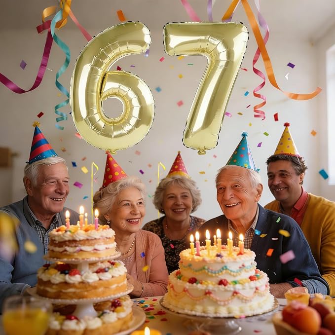 40 Inch Number 67 Balloons for 67th Birthday Party Decorations, 0-100 Champagne - Image 2