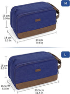 WANDF Toiletry Bag for Men Travel Toiletry Organizer Canvas and Leather Dopp Kit Water-Resistant Shaving Bag for Travel Accessories (Blue, Medium)