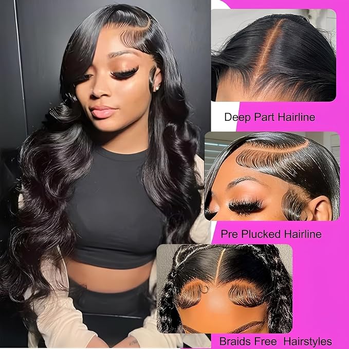 13x6 Lace Front Wigs Human Hair 200% Density Body Wave HD Lace Front Wigs Human Hair Pre Plucked Frontal Wigs Glueless Wigs for Women 20 Inch Natural Color