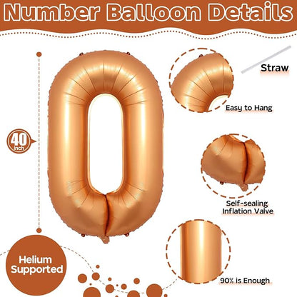 40 Inch Orange Number 0 Balloon, Foil 0 Number Balloons Decor, Giant Self - Image 2