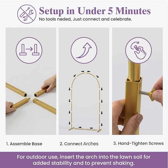 3 Pack Gold Metal Arch Backdrop Stand Set - 6FT - Image 2