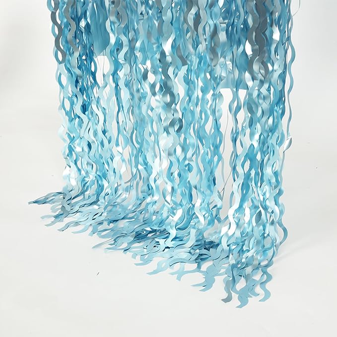 4 Pack Wavy Blue Foil Fringe Curtain 3.3x6.6 Feet | Blue Streamers Tinsel - Image 8