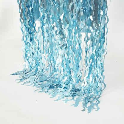 4 Pack Wavy Blue Foil Fringe Curtain 3.3x6.6 Feet | Blue Streamers Tinsel - Image 8