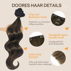DOORES Clip in Human Hair Balayage Dark Brown to Chestnut Brown 14 Inch 7pcs Clip in Extensions Natural Real Hair 100g Straight
