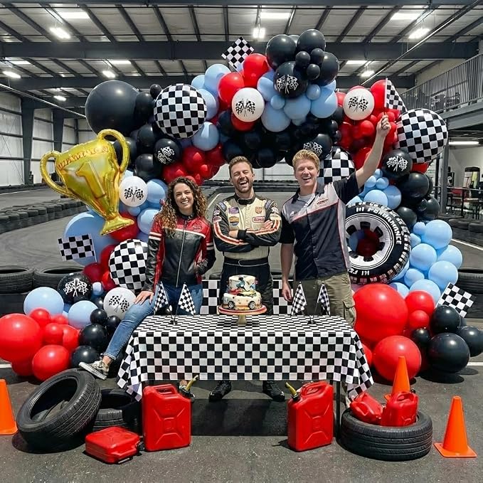 Race Car Balloons Arch Kit -162Pcs Trophy, Wheels and Red Black Blue Balloon - Image 6