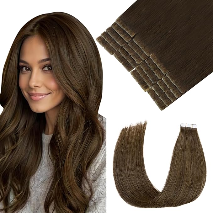 Pinkpearl Invisible Tape in Hair Extensions Human Hair, 20pcs 16inch 45g #4 Chocolate Brown Injection Tape in Extensions Real Remy Straight Seamless Silky Human Hair Injected